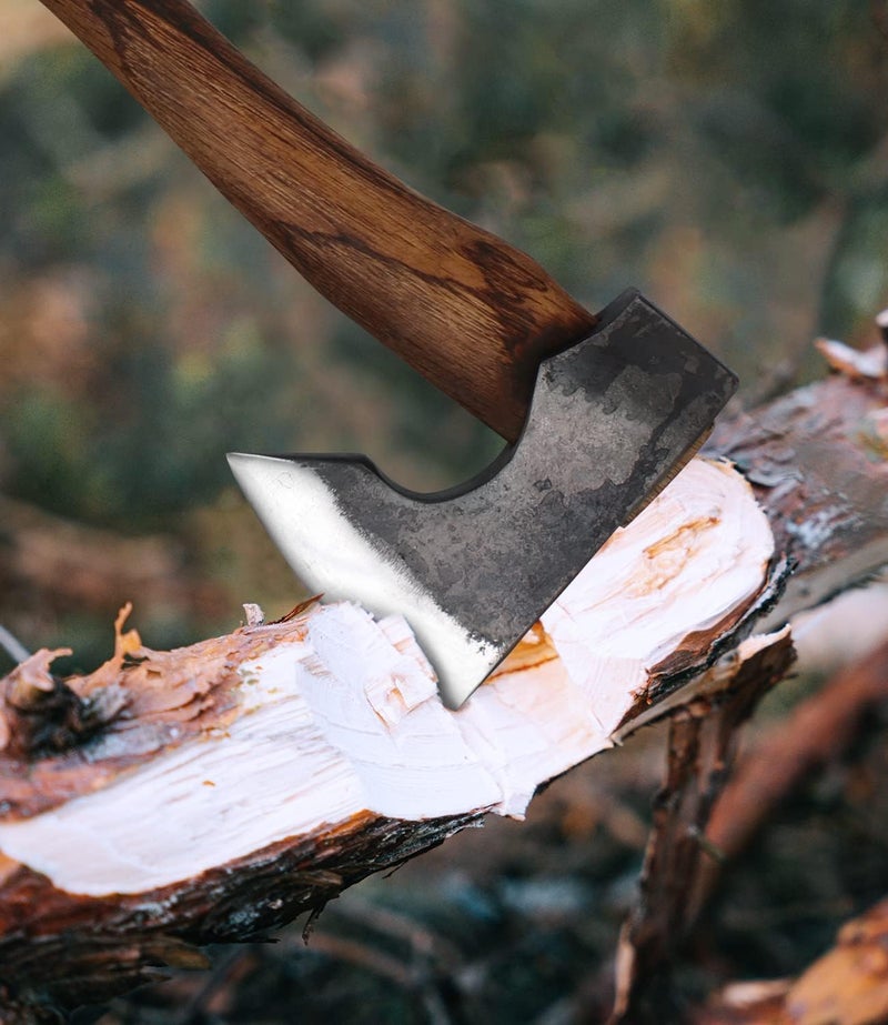 WICING 13.5 Inch Hatchet, Camping Axes and Hatchets 1065 Carbon Steel and Beech Handle, with Leather Sheath - Image 4